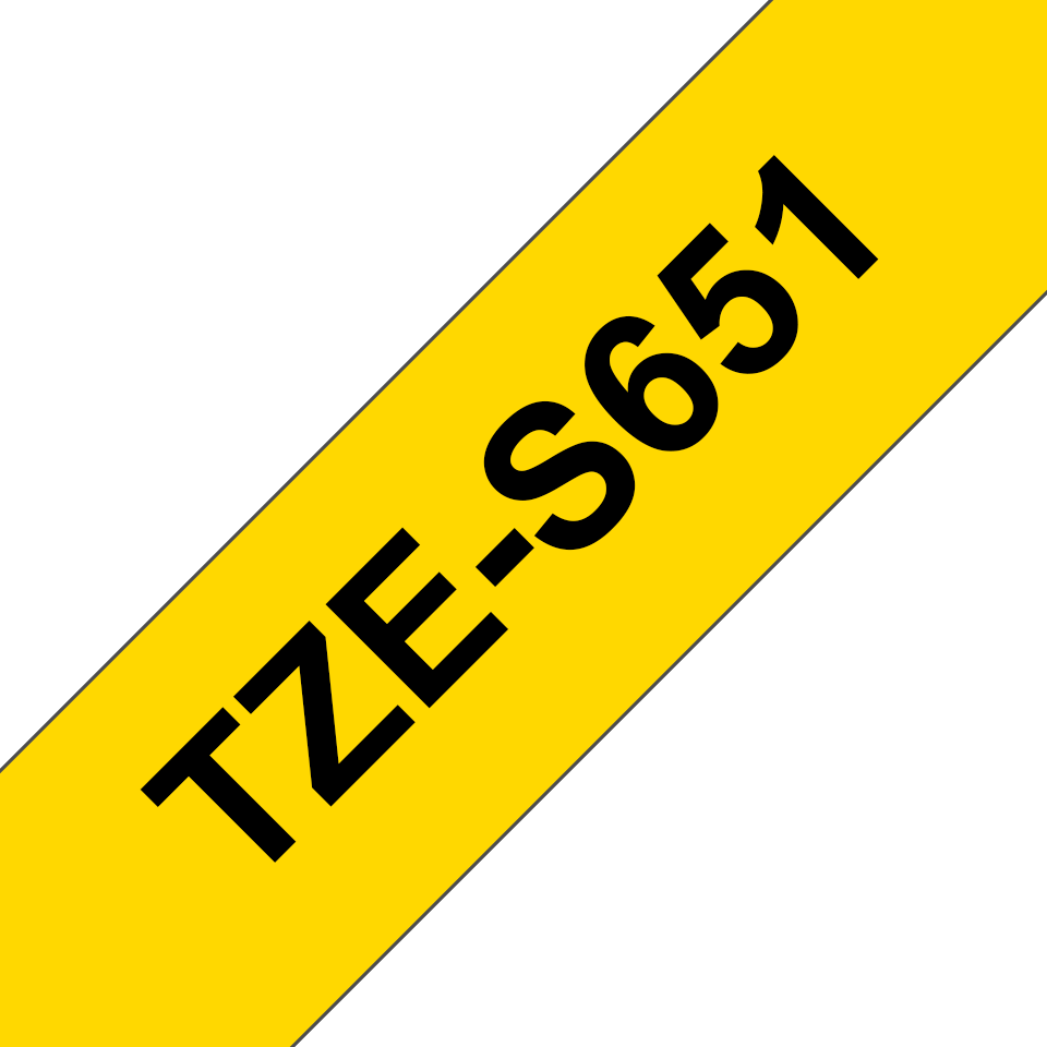 Brother TZeS651: оригинальная кассета с лентой с мощной клейкой поверхностью для печати наклеек черным на желтом фоне, ширина: 24 мм.